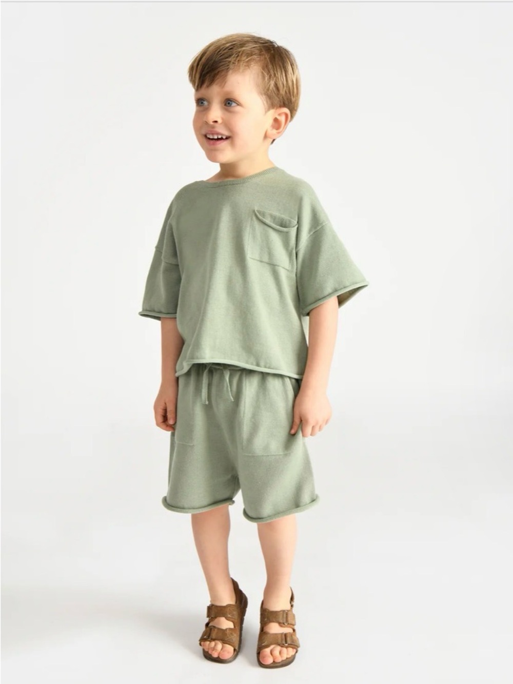 7AM BOXY COTTON TEE POCKET and COTTON SLOUCHY SHORTS in sage